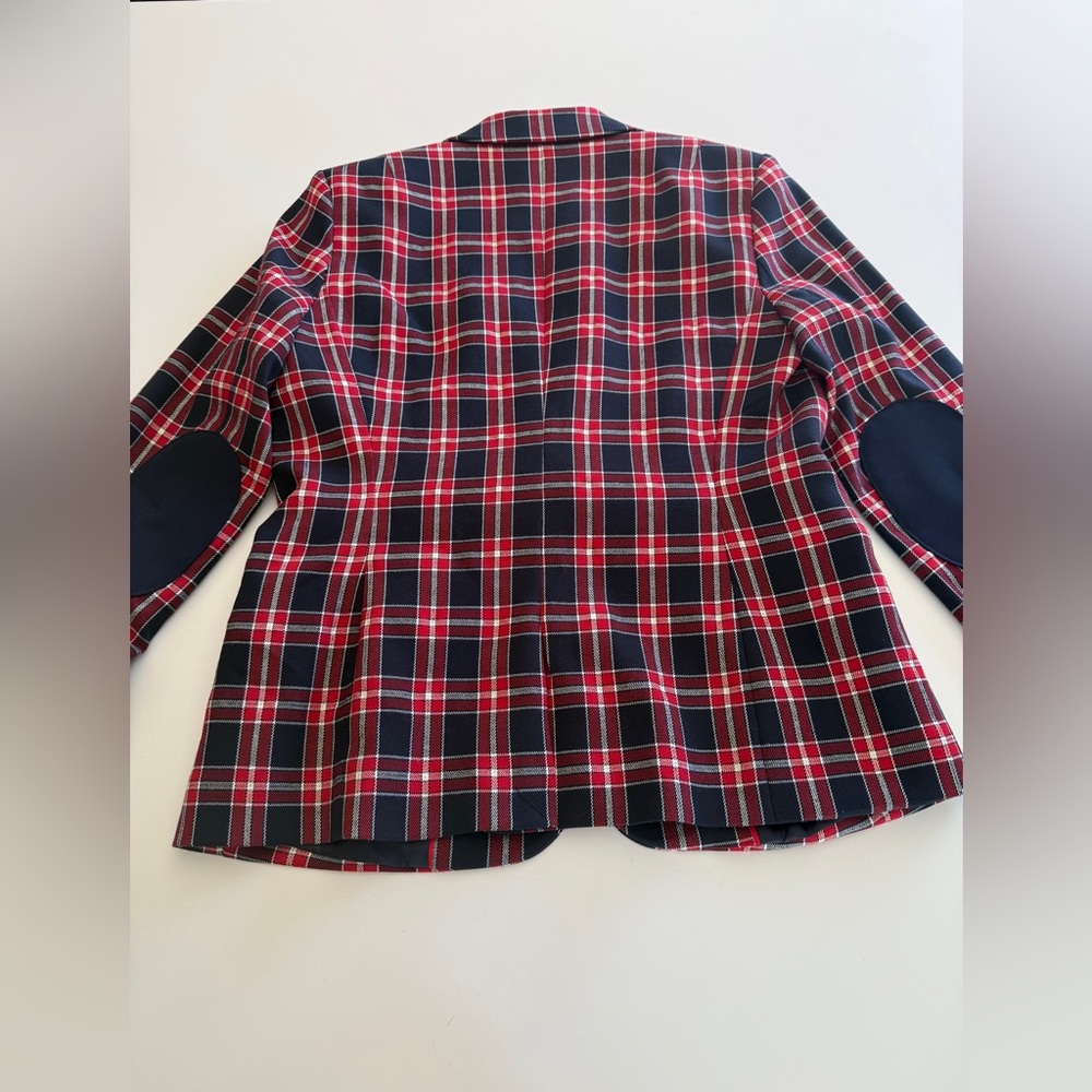 Tommy Hilfiger-Blazer-Plaid-Red-Navy-Preppy-Equestrian-Holiday-Gold-Size 6 - Picture 2 of 15